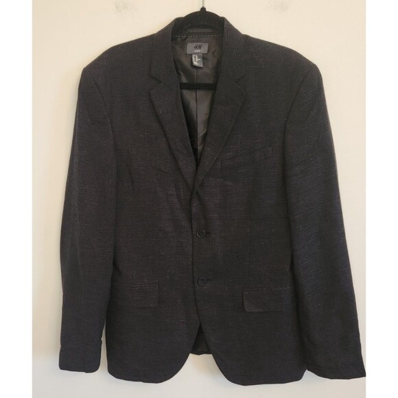 H&M Mens Blazer Linen Sport Coat Size 42R Slim Fit Lined Heather Black - Picture 1 of 11